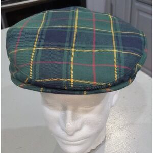 Vintage Plaid Flat Cap Mens Green Navy Tartan Ivy Driver Hat Made in USA NWT